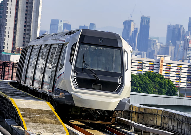 Modern train system in urban setting
